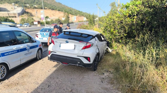 Trafik tabelasına böyle çarpıp devrildi!